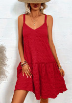 Holidays Style Women's Solid Color Elegant Strap Sleeveless Ruffle Short Dress Holidays Style Women's Solid Color Elegant Strap Sleeveless Ruffle Short Dress