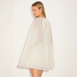 Solid color Mesh Cape Patchwork Round Neck Slim Dress