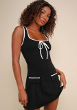 Contrast Casual Bowknot Sleeveless Strap Mini Dress