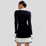 Ruffle Slim V-Neck Knit Long Sleeve Sexy Elegant Dress