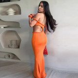Summer Women's Sexy Off-Shoulder Hollow Open-Waist Slim Long Dress