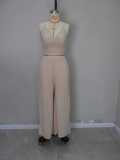 Women's Solid Color Straps Vest Straight Slit Casual Pants Summer Two-Piece Set