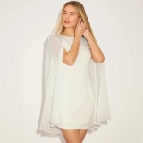 Solid color Mesh Cape Patchwork Round Neck Slim Dress