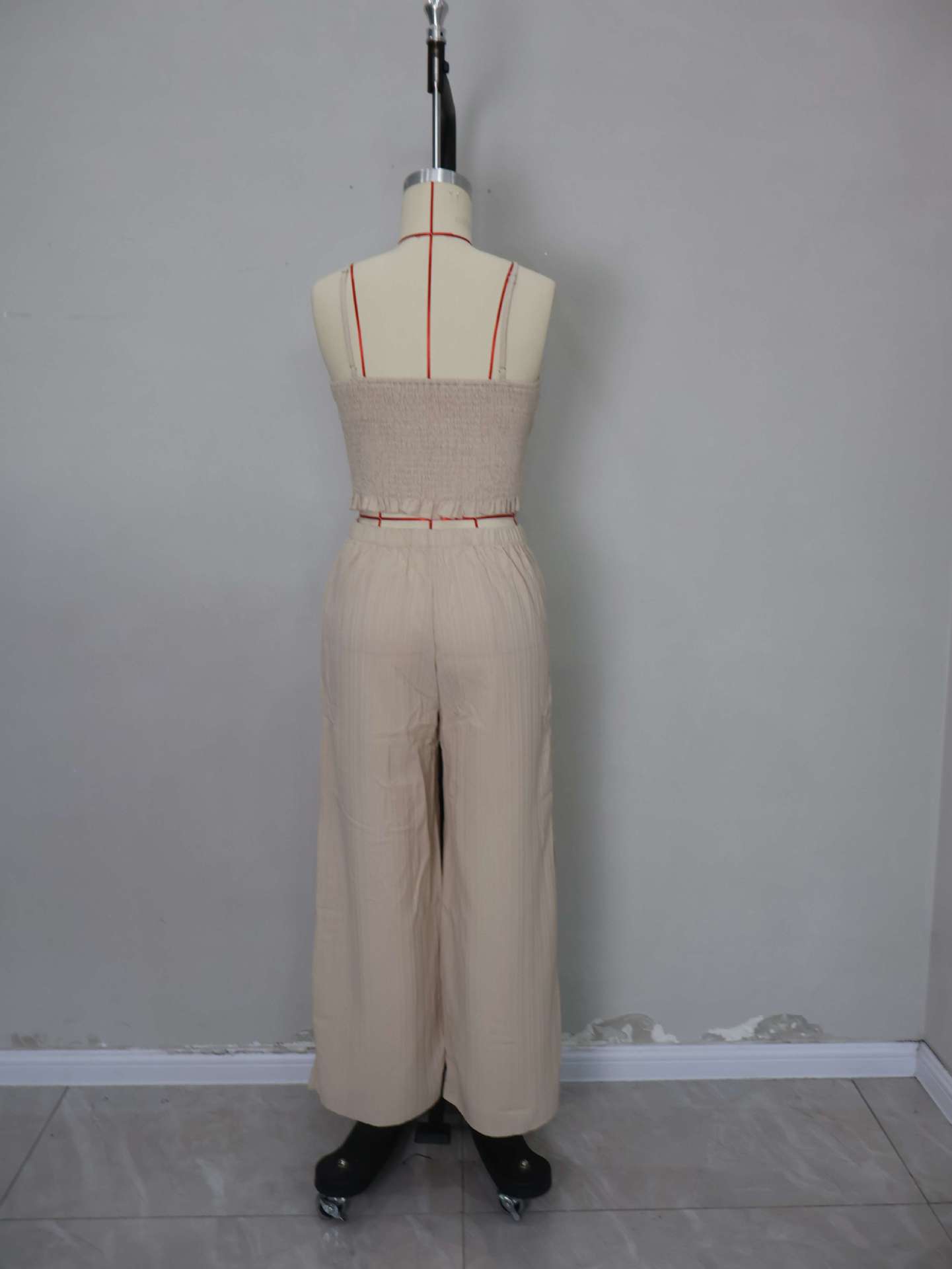 Women's Solid Color Straps Vest Straight Slit Casual Pants Summer Two-Piece Set