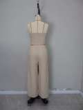 Women's Solid Color Straps Vest Straight Slit Casual Pants Summer Two-Piece Set