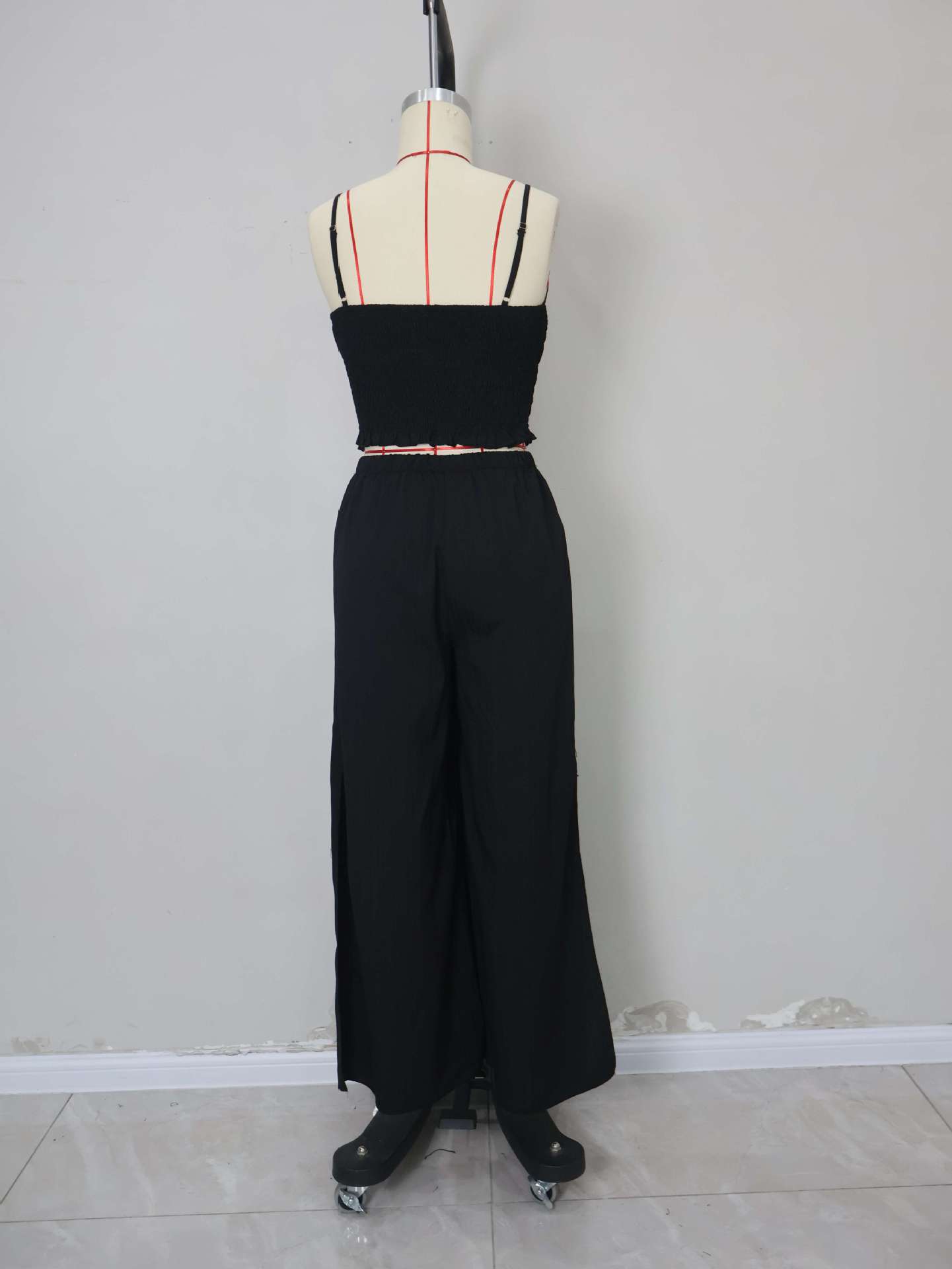 Women's Solid Color Straps Vest Straight Slit Casual Pants Summer Two-Piece Set