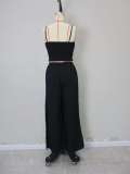 Women's Solid Color Straps Vest Straight Slit Casual Pants Summer Two-Piece Set