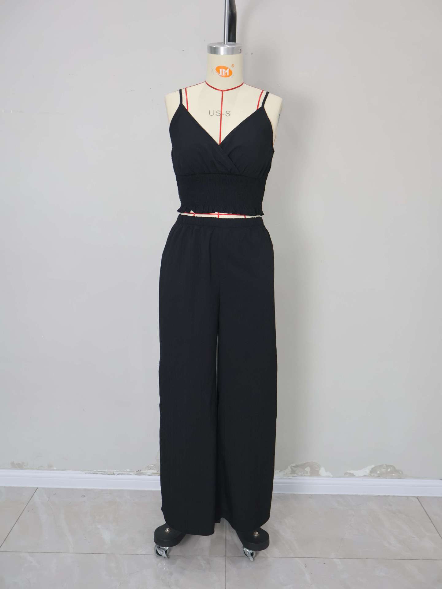 Women's Solid Color Straps Vest Straight Slit Casual Pants Summer Two-Piece Set
