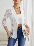 Spring Elegant Solid Color Fashion Lace Patchwork Women's Blazer Jacket