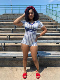 Summer Women's Print Stripe Slim Shorts Jumpsuit