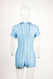 Summer Women's Print Stripe Slim Shorts Jumpsuit