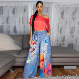 Women's print wide leg casual pants