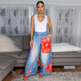 Women's print wide leg casual pants