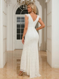 Wedding Dresses V-Neck Puffy White Lace Trailing Gowns