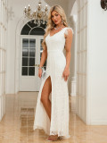 Wedding Dresses V-Neck Puffy White Lace Trailing Gowns
