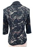 Spring Elegant Solid Color Fashion Lace Patchwork Women's Blazer Jacket