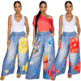 Women's print wide leg casual pants