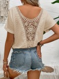 Solid Color Knit Embroidery Hollow Short-Sleeve Spring Summer Tops
