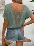 Solid Color Knit Embroidery Hollow Short-Sleeve Spring Summer Tops