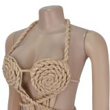 Women sexy knitting Halter Neck Backless Solid Dress
