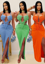 Women sexy knitting Halter Neck Backless Solid Dress Women sexy knitting Halter Neck Backless Solid Dress