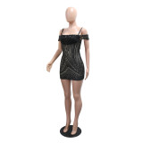 Women Suspender Sexy Sequin Bodycon Mini Dress