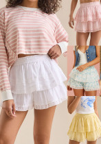 Women Elastic Waist Puffy Layered Lace Cascading Ruffles Skirt Pants Women Elastic Waist Puffy Layered Lace Cascading Ruffles Skirt Pants