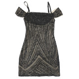 Women Suspender Sexy Sequin Bodycon Mini Dress