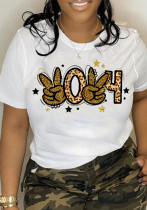 Women Letter Print Round Neck T-shirt Top