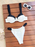 Women Sexy Backless Solid Patchwork Swimwear  Two Pieces