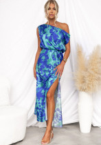 Women Summer Slit Sleeveless Print Dress Women Summer Slit Sleeveless Print Dress