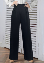 Women Elegant Solid Button Knitting Stretchy Wide Leg Pants Women Elegant Solid Button Knitting Stretchy Wide Leg Pants