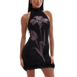 Women Beaded Sexy Bodycon Sleeveless Mini Dress