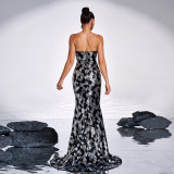 Women off shoulder chest wrap bodycon sequins formal party evening dress