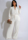 Women Crumpled Lace-Up Top and Pocket Wide Leg Pants Two Piece Set
