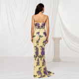 Women sling v neck bodycon sequins formal party slit evening dress