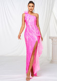 Women one shoulder slash shoulder sequins slit formal party evening dress