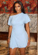Women Casual Solid Bodycon Slash Shoulder Pleated Short Sleeve Dress