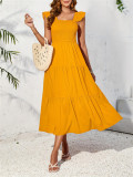 Women Ruffled Flying Sleeve Tank Top Cascading Ruffles French Dress