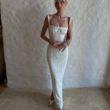 Women Square Neck Embroidered Holidays Maxi Strap Dress