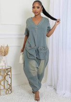 Women Style Pocket Washed Denim Jumpsuit Women Style Pocket Washed Denim Jumpsuit