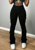 Women Pocket Stretchy Pleated Trousers Denim Trousers