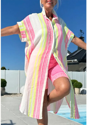 Women Summer Print Holidays Button Shirt Dress