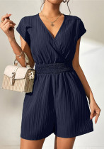 Women Solid Jacquard Striped Cross Neck Lace-Up Bow Jumpsuit