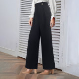 Women Elegant Solid Button Knitting Stretchy Wide Leg Pants