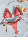 Women Bikini Solid Backless Lace-Up Sexy Swimwear