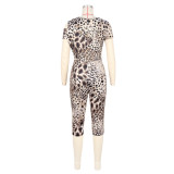 Women Irregular Shoulder Sexy Leopard Print Jumpsuit