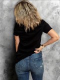 Women summer letter print short sleeve Round Neck Top