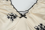 Women Summer French Bow V-Neck Suspender Bodycon Dress