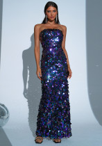 Women chest wrap off shoulder bodycon sequins formal party fishtail evening dress